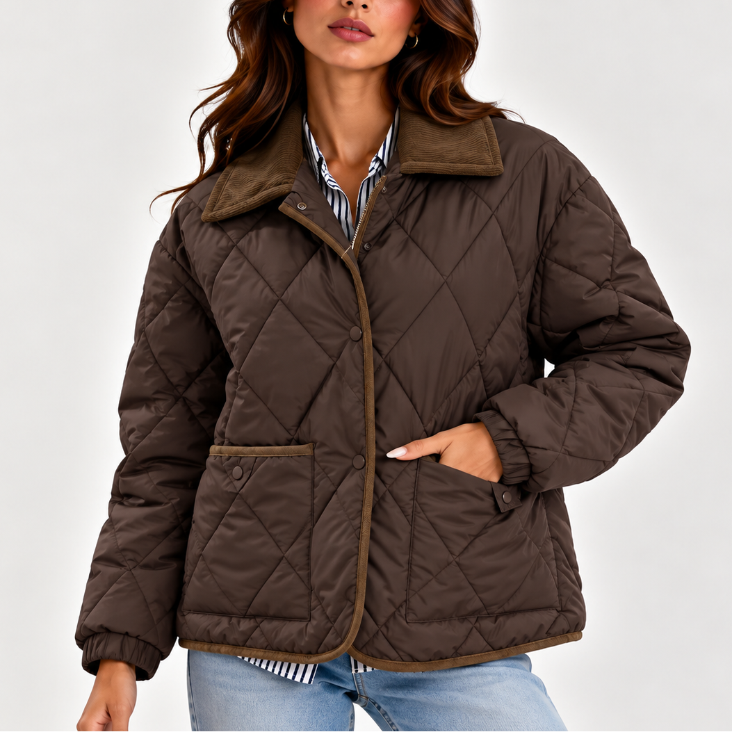 Women's Puffer Jacket – Quilted Corduroy Collar