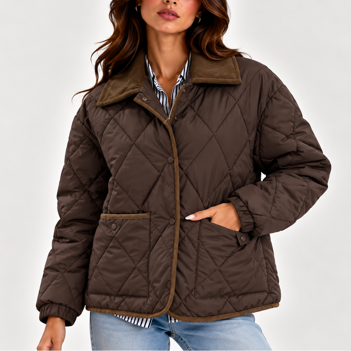 Women's Puffer Jacket – Quilted Corduroy Collar