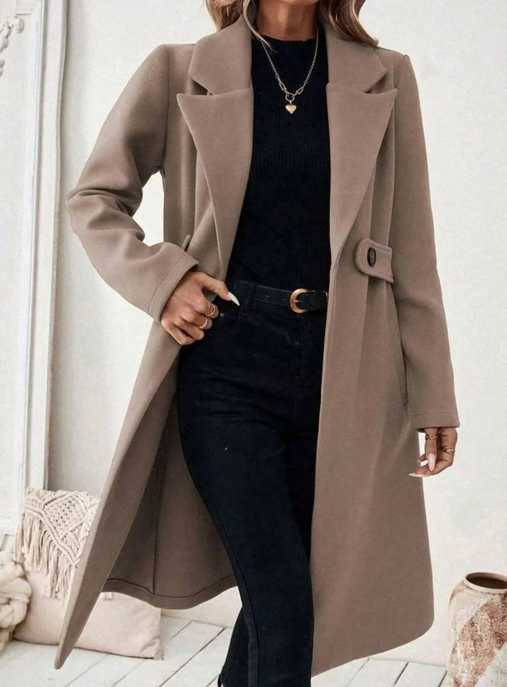 Women's Belted Long Wool Coat – Wide Collar