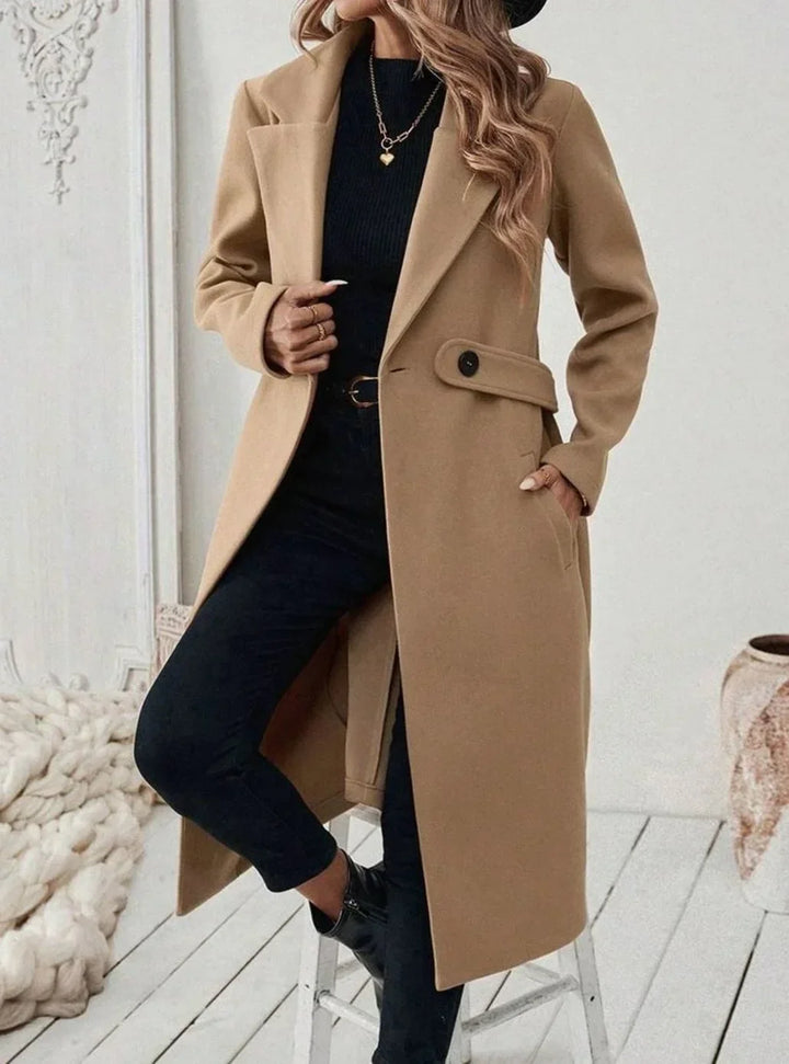 Women's Belted Long Wool Coat – Wide Collar