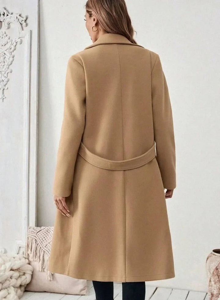 Women's Belted Long Wool Coat – Wide Collar