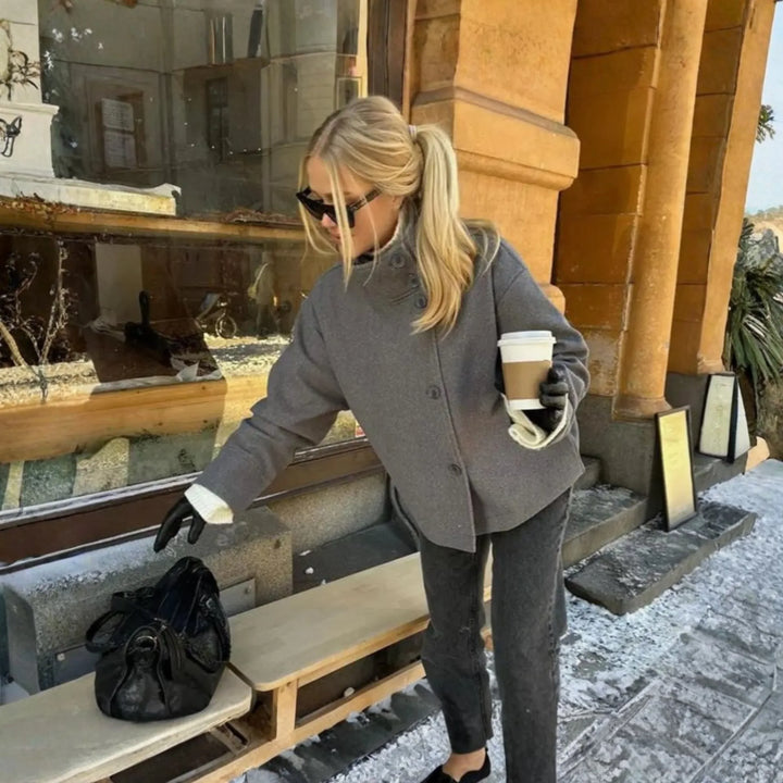 Women's Stand-Up Collar Long Sleeve Button Down Coat