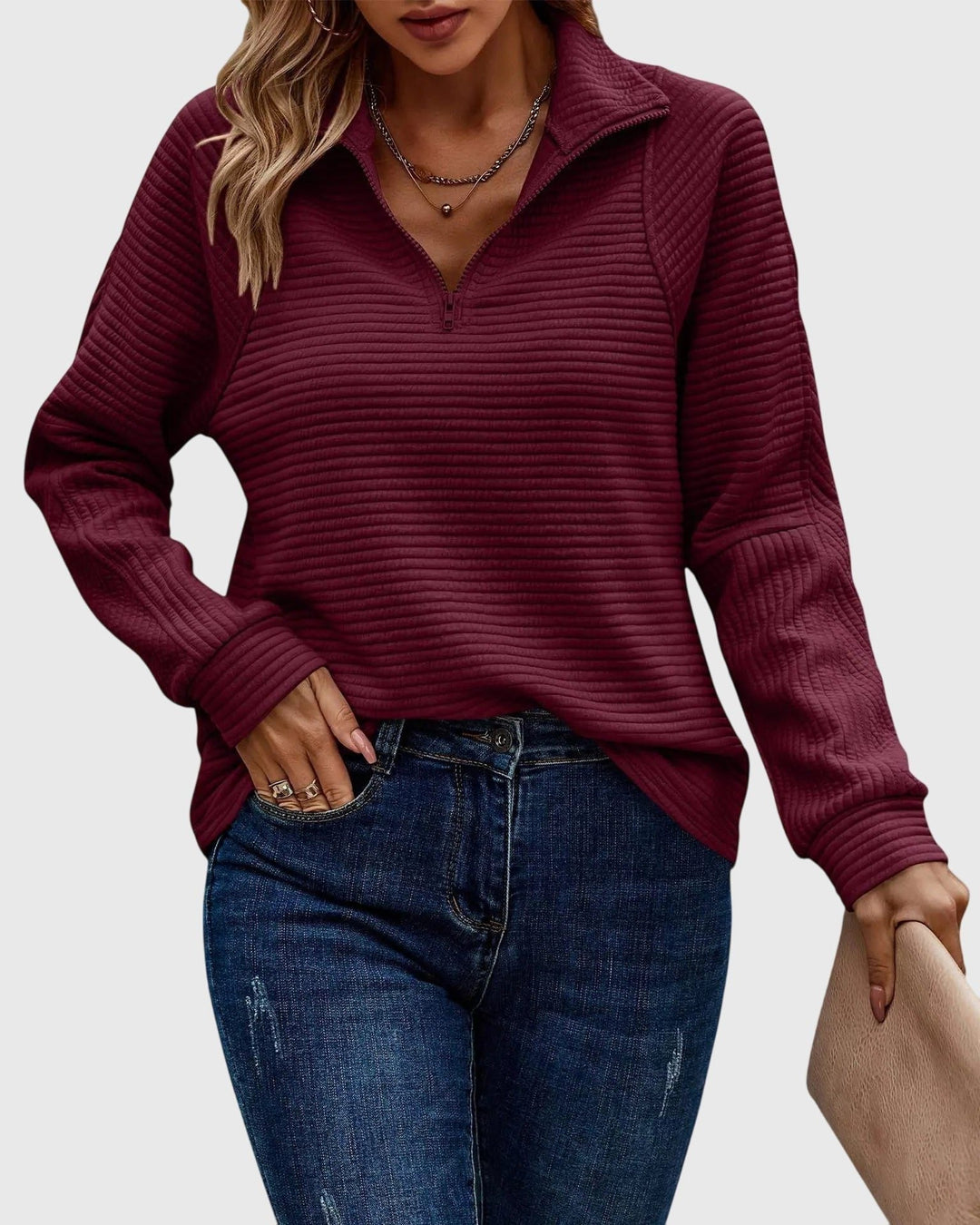 Women's Jumper – Ribbed Knit Half-Zip