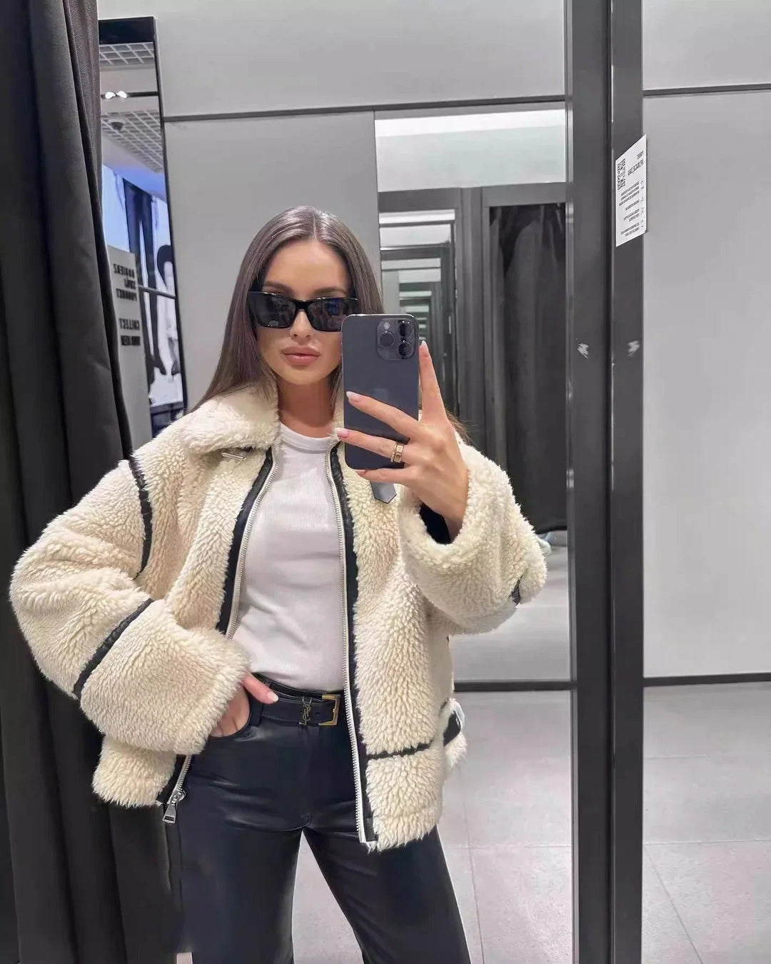 Women's Jacket – Oversized Teddy Contrast Trim