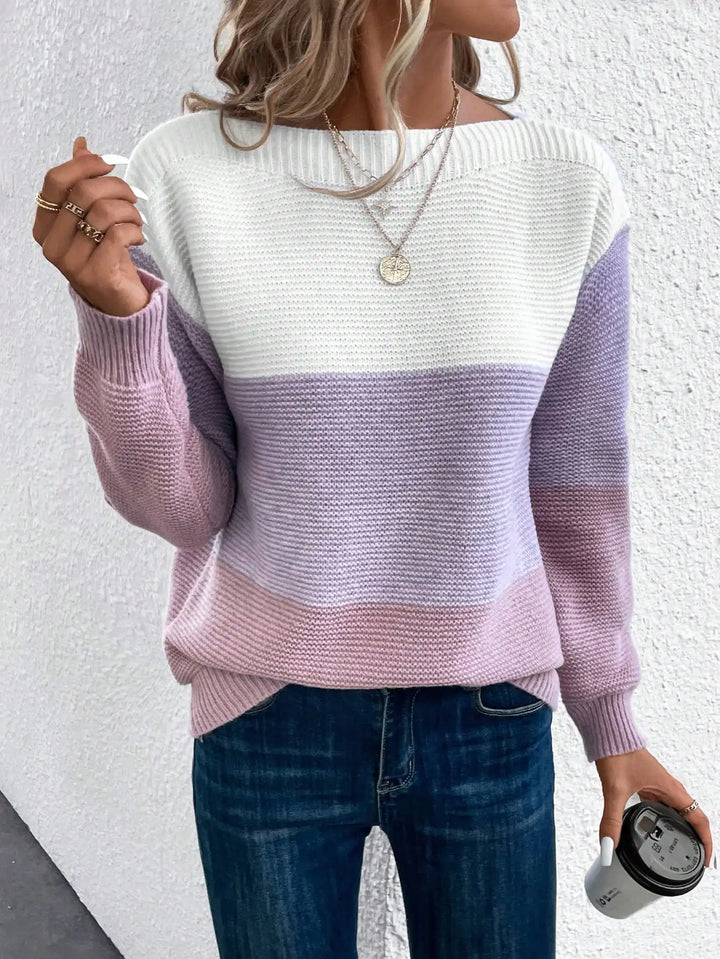 Women's Jumper – Colour Block Boat Neck Relaxed Fit