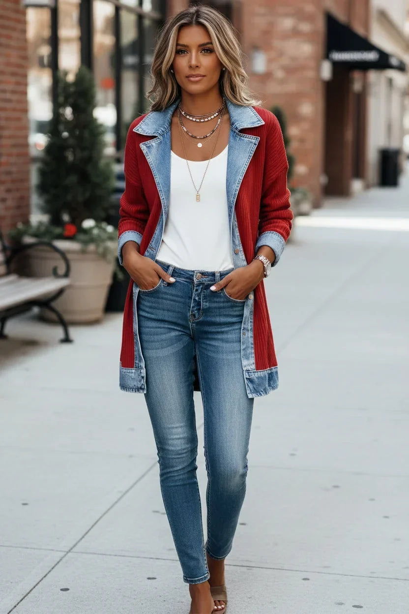 Women's Denim Jacket – Knit Body & Button Front
