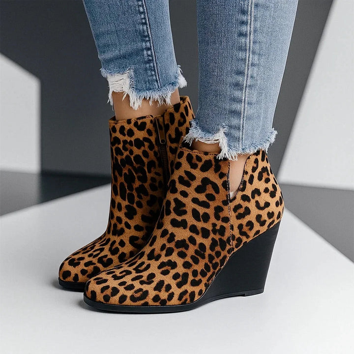 Women's Side Cut-Out Suede Style Wedge Ankle Boots