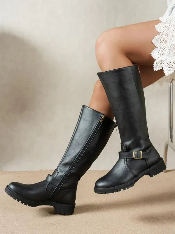 Women's Knee High Boots – Chunky Lug Sole & Buckle
