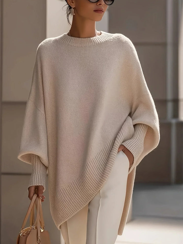 Women's Ribbed Knitted Oversized Crew Neck Batwing Jumper