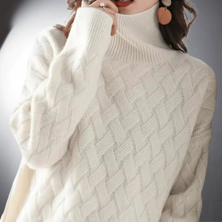 Women's Knitted Basketweave Turtleneck Oversized Jumpers