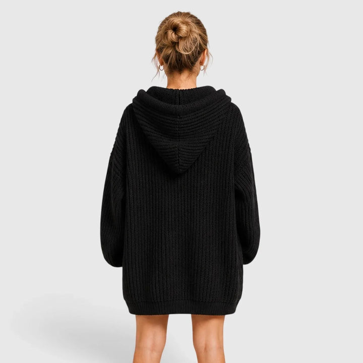 Women's Oversized Ribbed V-Neck Hoodie Knitted Jumper