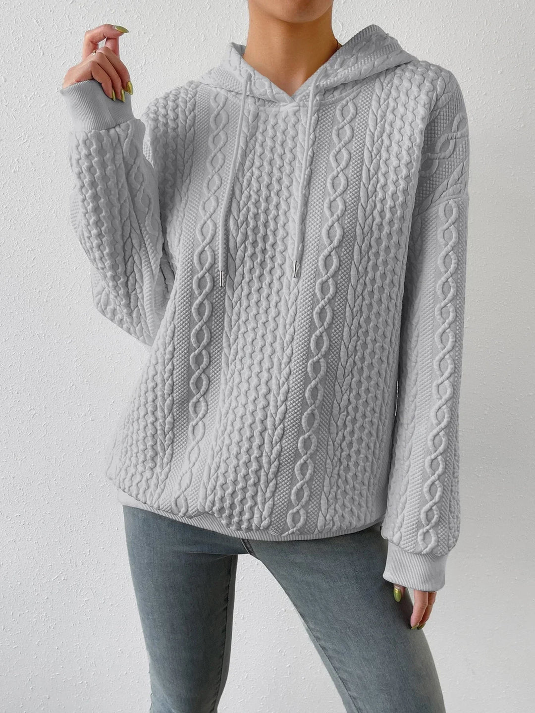 Women's Knitted Jumper, Cable Knit Oversized Hooded