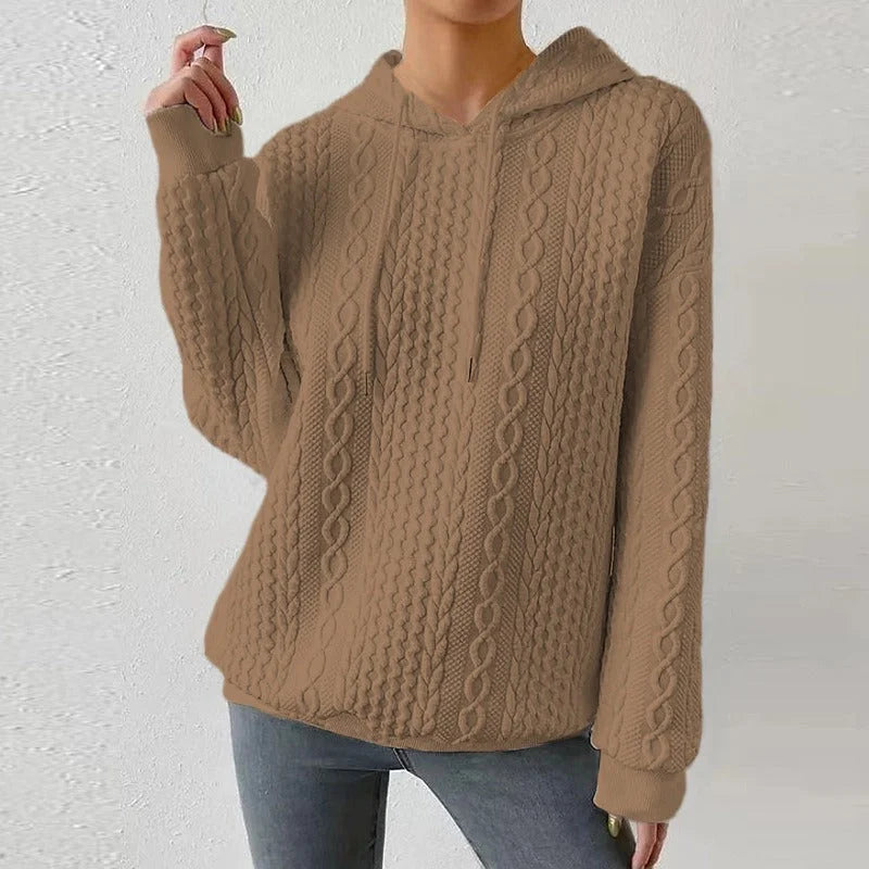 Women's Knitted Jumper, Cable Knit Oversized Hooded