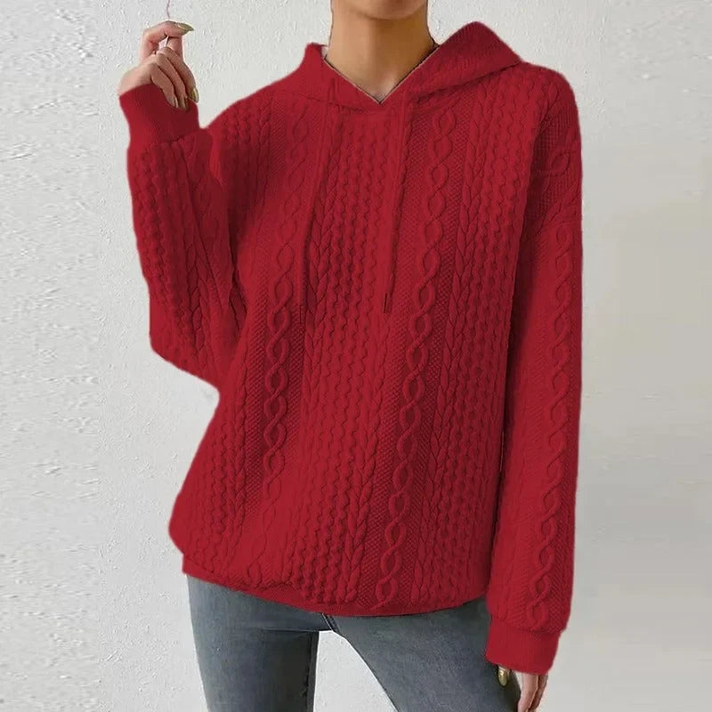 Women's Knitted Jumper, Cable Knit Oversized Hooded