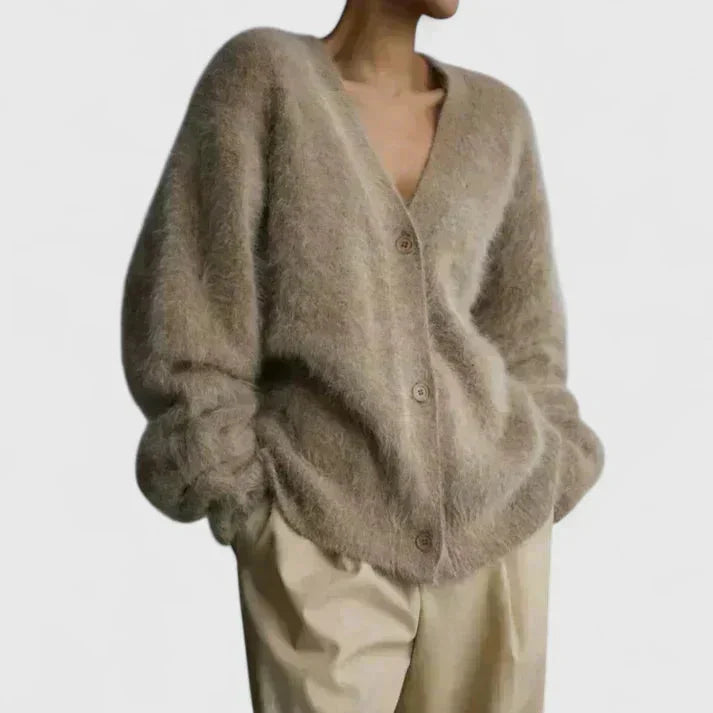 Women's Knit Button-Front V-Neck Cardigan – Fluffy Texture