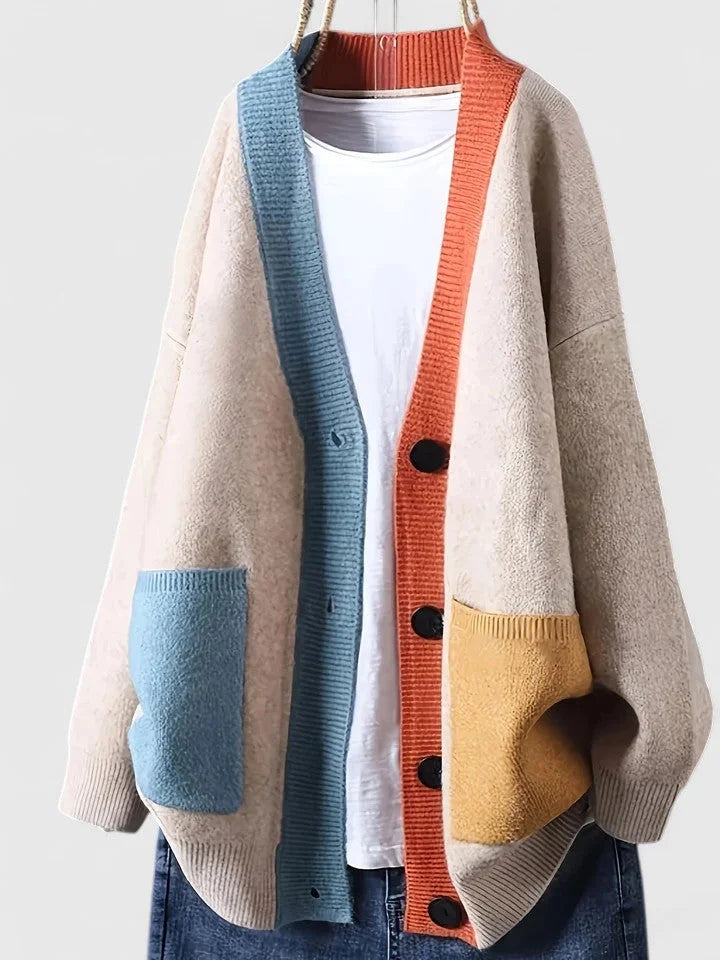Women's Colourblock Knit Button-Front Cardigan