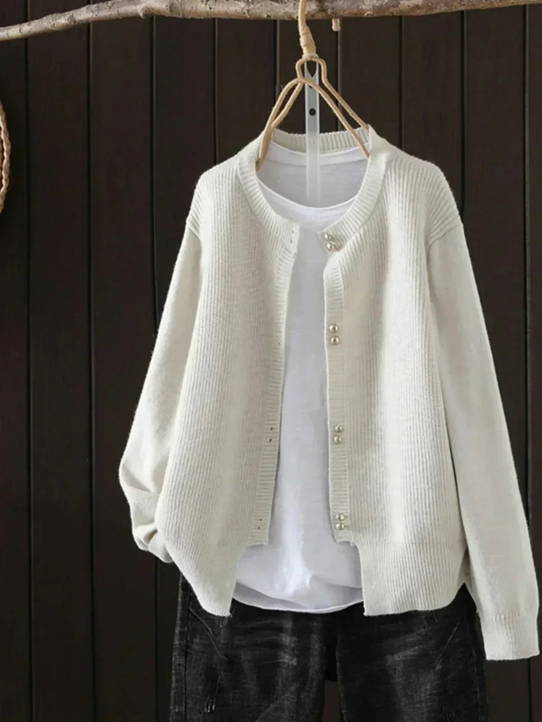 Women's Knit Button-Front Crew Neck Cardigan – Ribbed Texture