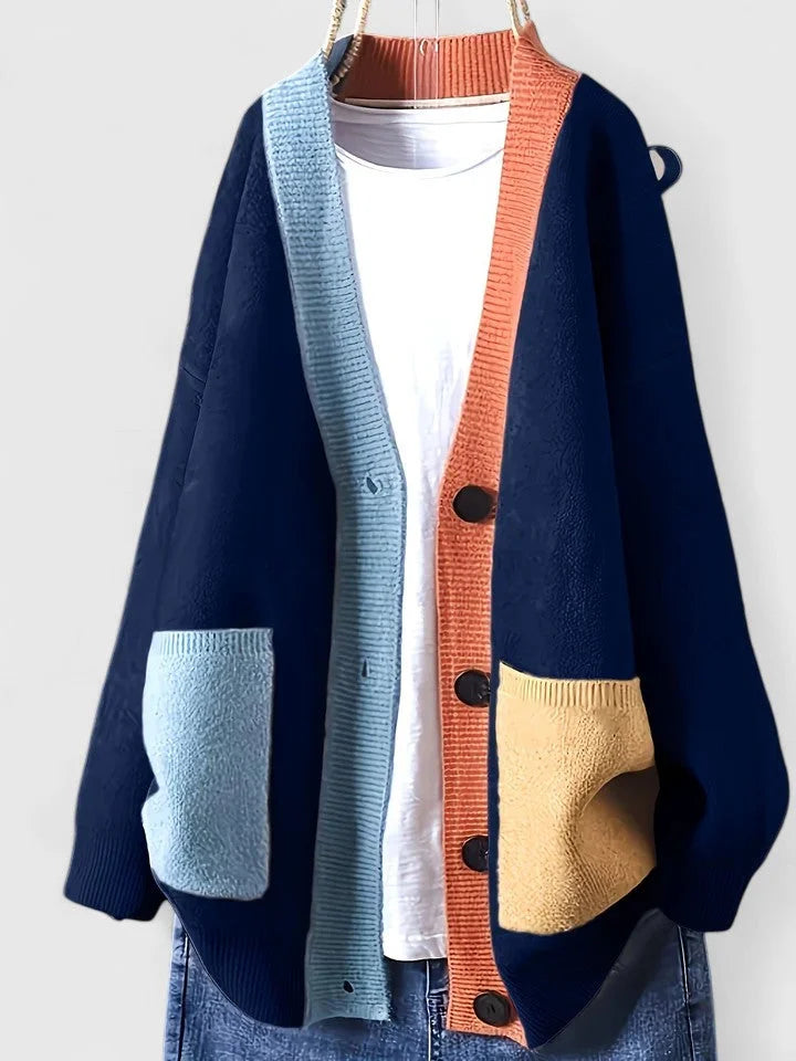 Women's Colourblock Knit Button-Front Cardigan