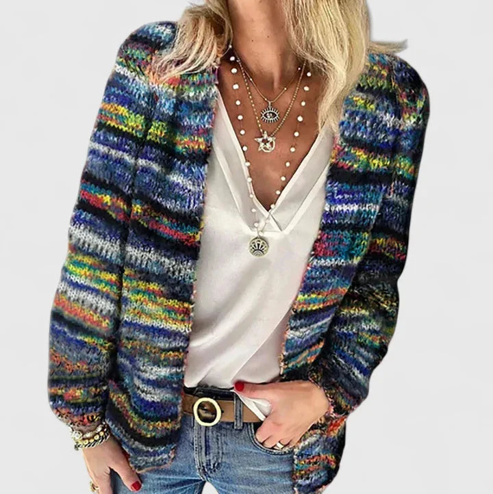 Women's Multicolour Open-Front Relaxed Cardigan