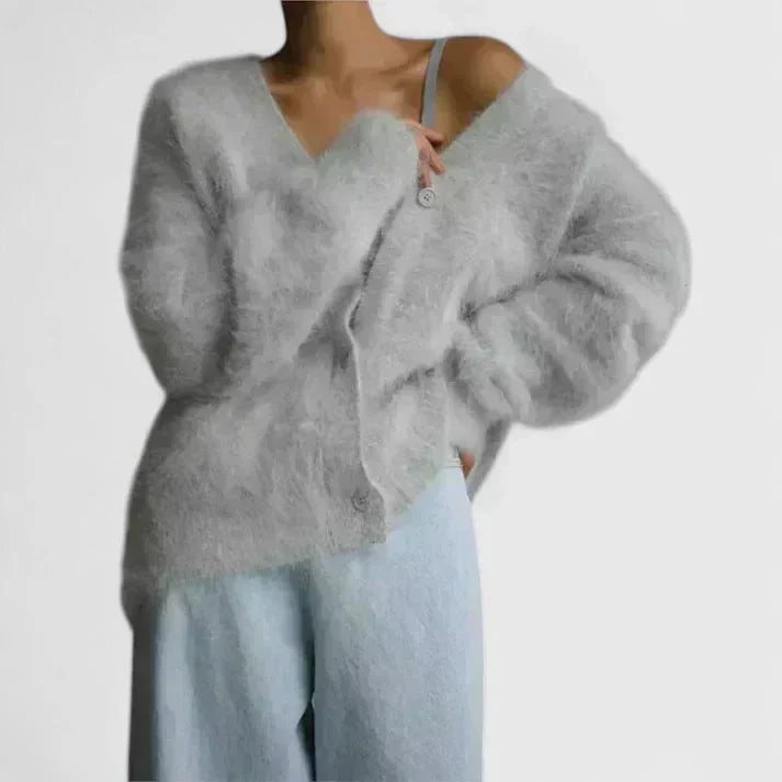 Women's Knit Button-Front V-Neck Cardigan – Fluffy Texture