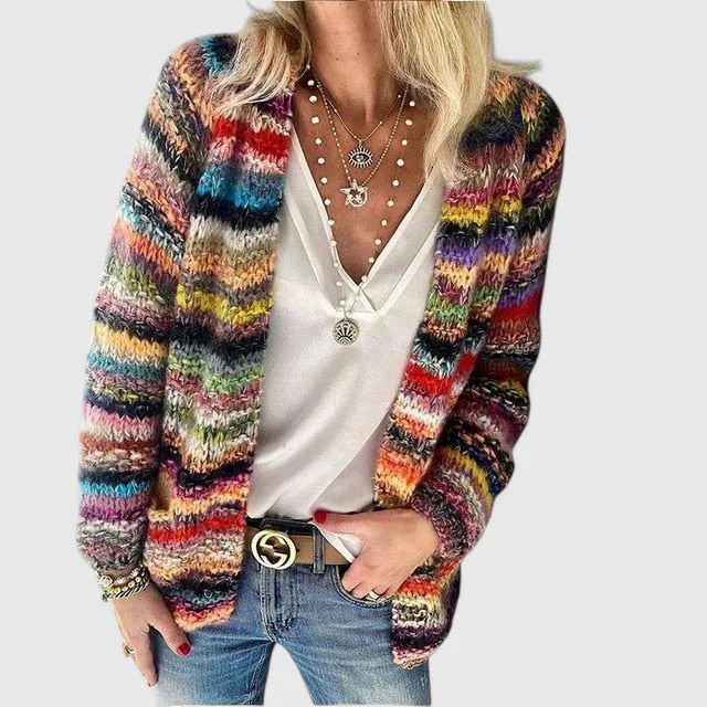 Women's Multicolour Open-Front Relaxed Cardigan