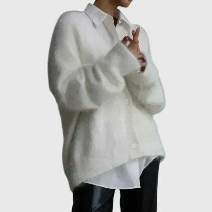 Women's Knit Button-Front V-Neck Cardigan – Fluffy Texture