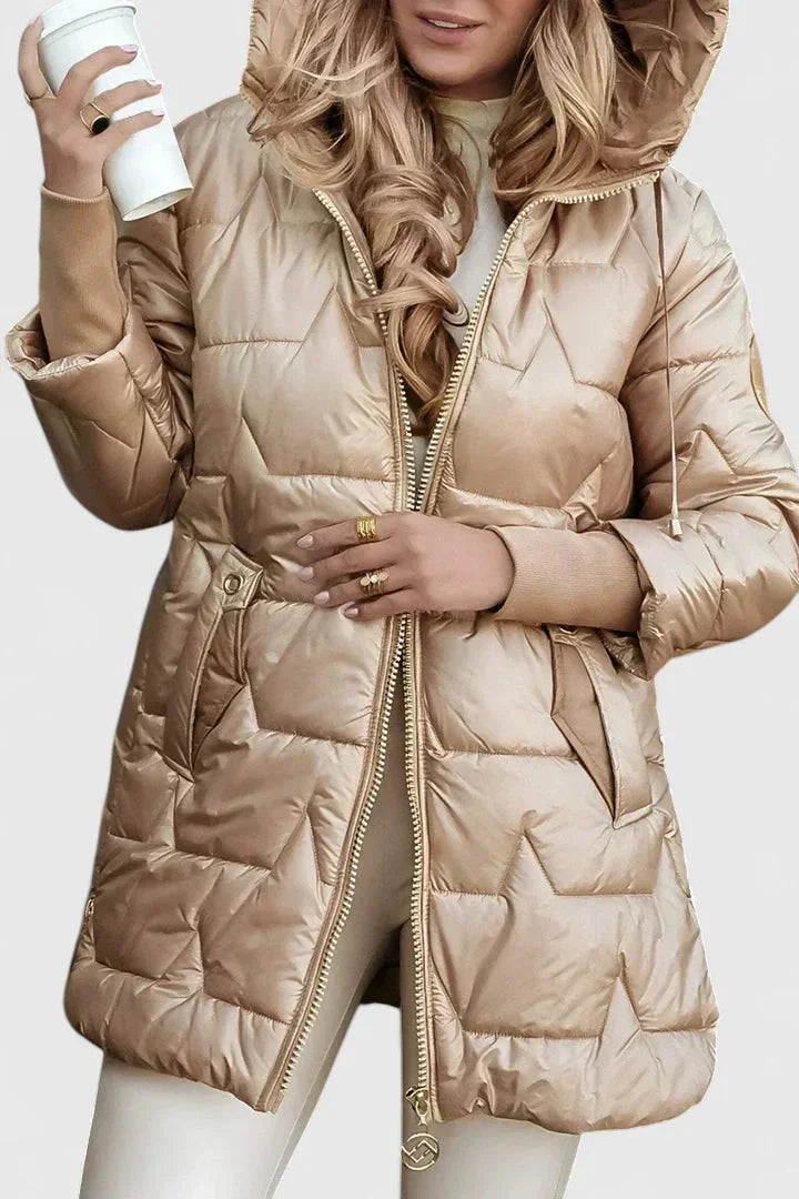 Women's Quilted Zip-Up Hood Puffer Coat – Star