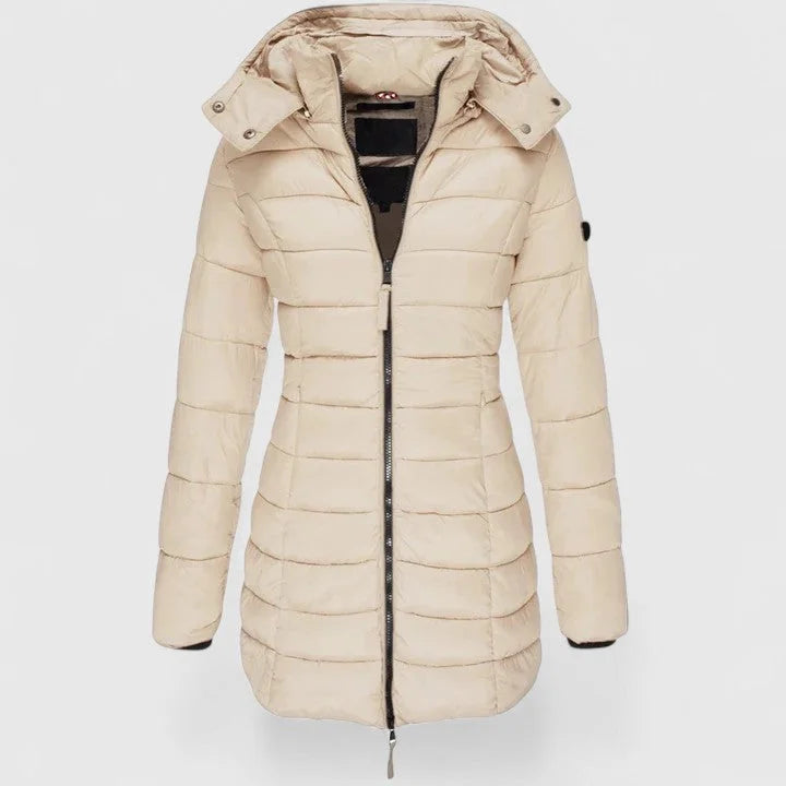 Women's Quilted Zip-Up Hood Puffer Coat – Ribbed Cuffs
