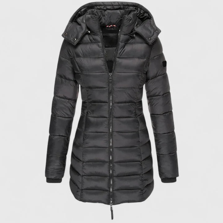 Women's Quilted Zip-Up Hood Puffer Coat – Ribbed Cuffs