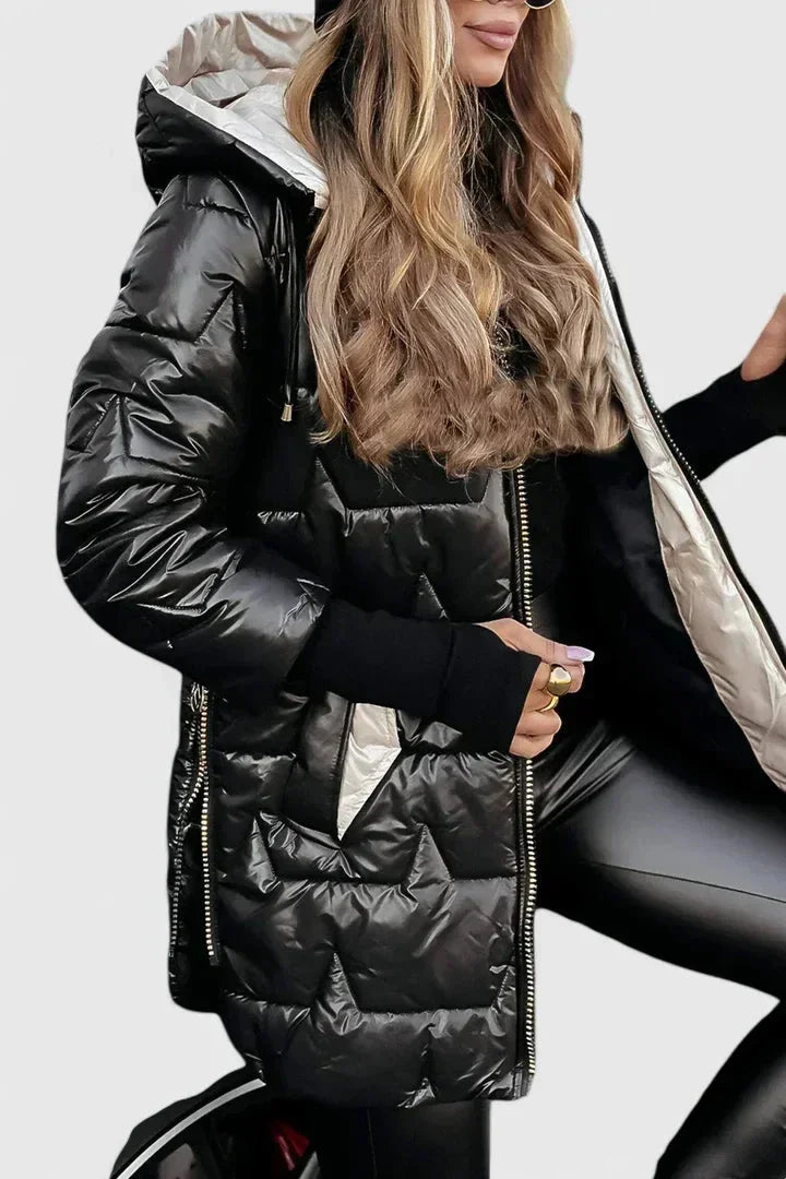 Women's Quilted Zip-Up Hood Puffer Coat – Star