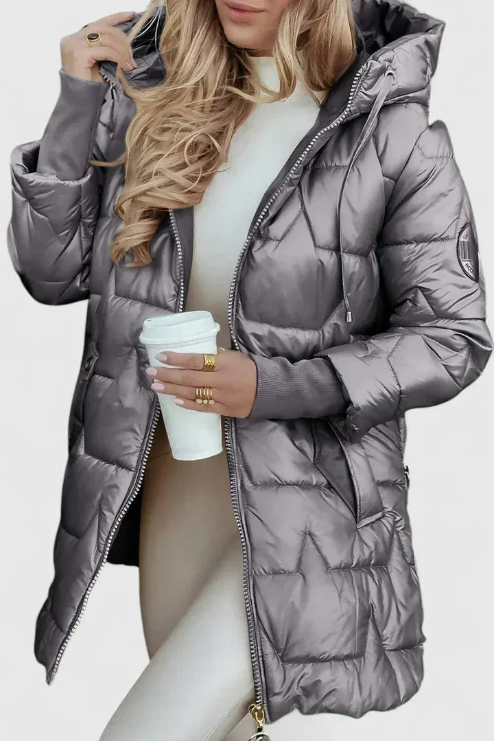 Women's Quilted Zip-Up Hood Puffer Coat – Star
