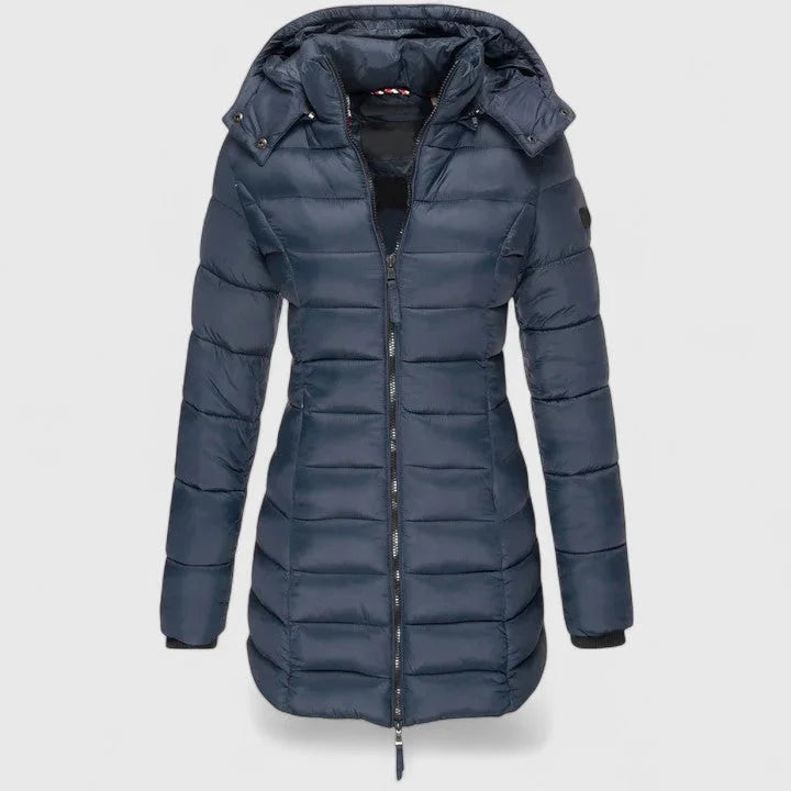Women's Quilted Zip-Up Hood Puffer Coat – Ribbed Cuffs