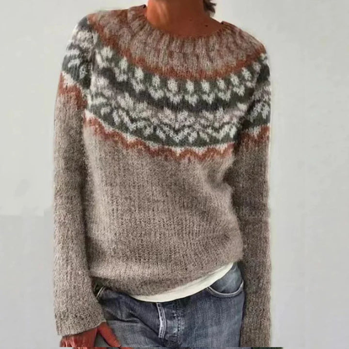 Women's Knitted Jumper Fair Isle Round Neck