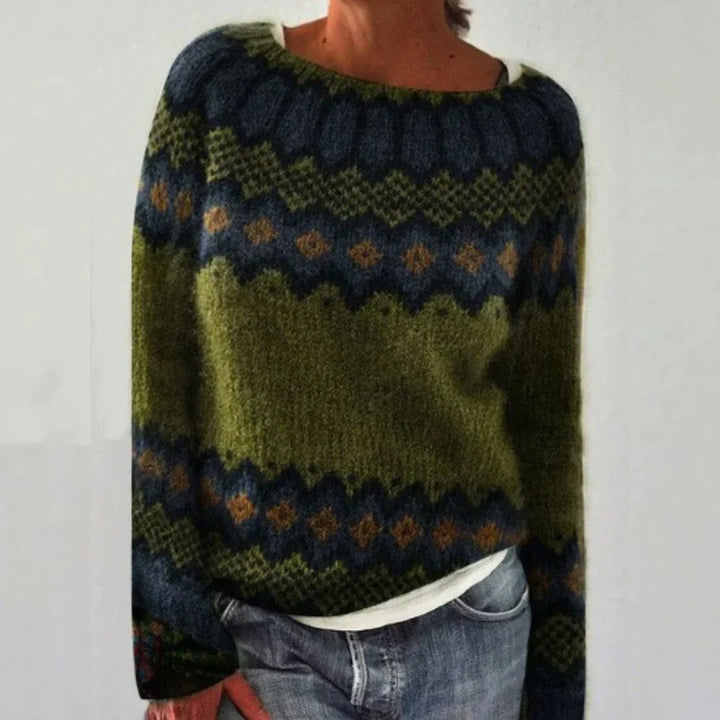 Women's Knitted Jumper Fair Isle Round Neck