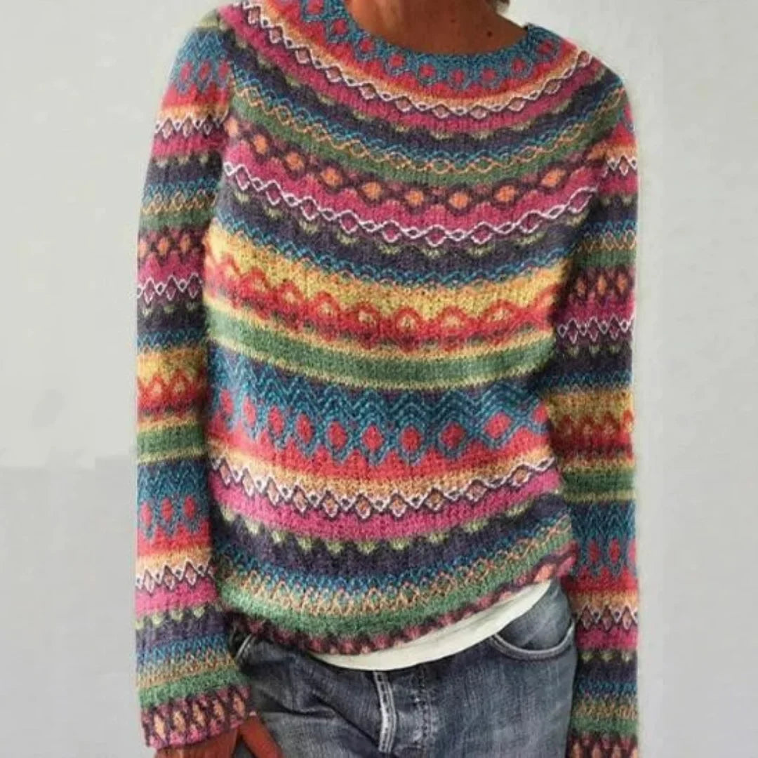 Women's Knitted Jumper Fair Isle Round Neck