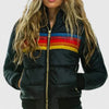 Women's Striped Quilted Zip-Up Puffer Jacket – Rainbow Stripes