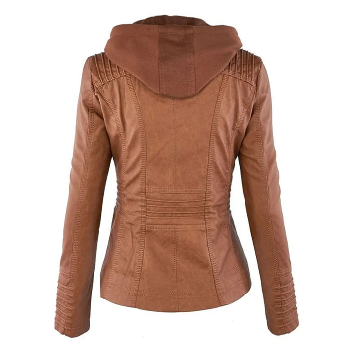 Women's Zip-Up Hood Leather Jacket – Zippered Pockets