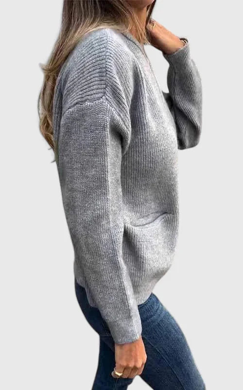 Women's Ribbed Zip-Up Stand Collar Cardigan – Front Patch Pockets