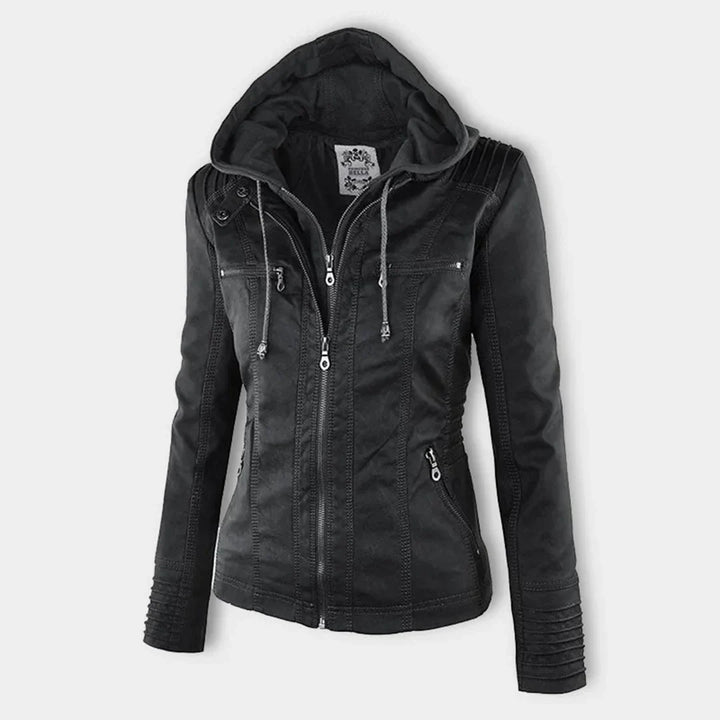 Women's Zip-Up Hood Leather Jacket – Zippered Pockets