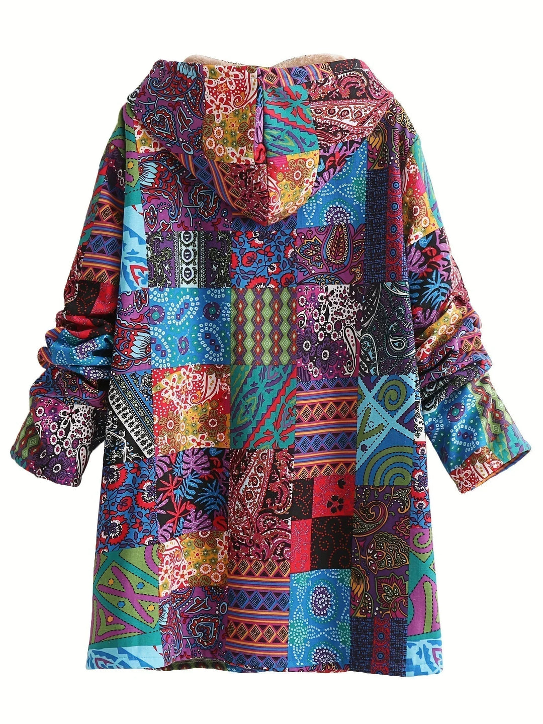Women's Borg Button-Front Hood Parka – Patchwork Print