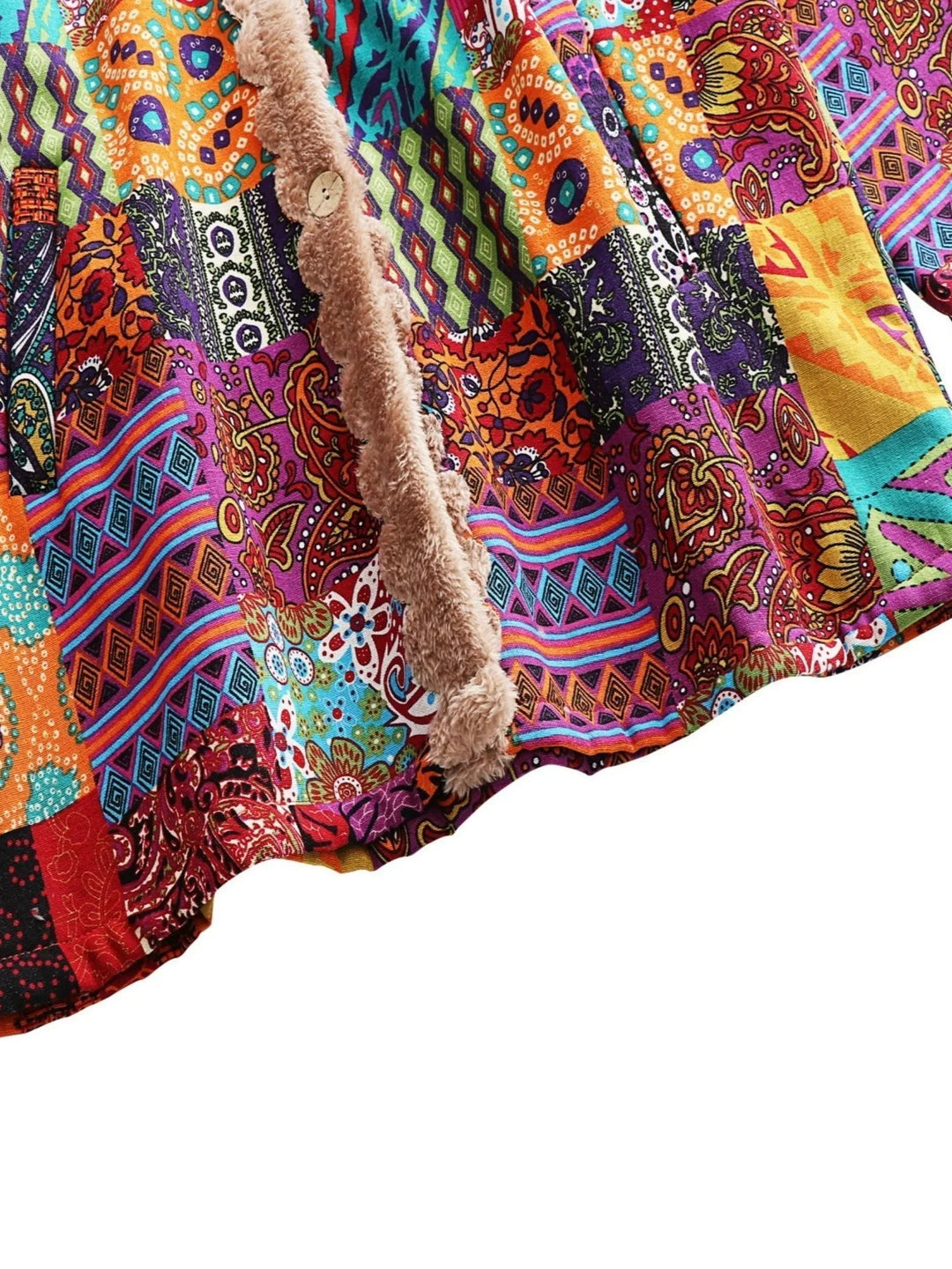 Women's Borg Button-Front Hood Parka – Patchwork Print