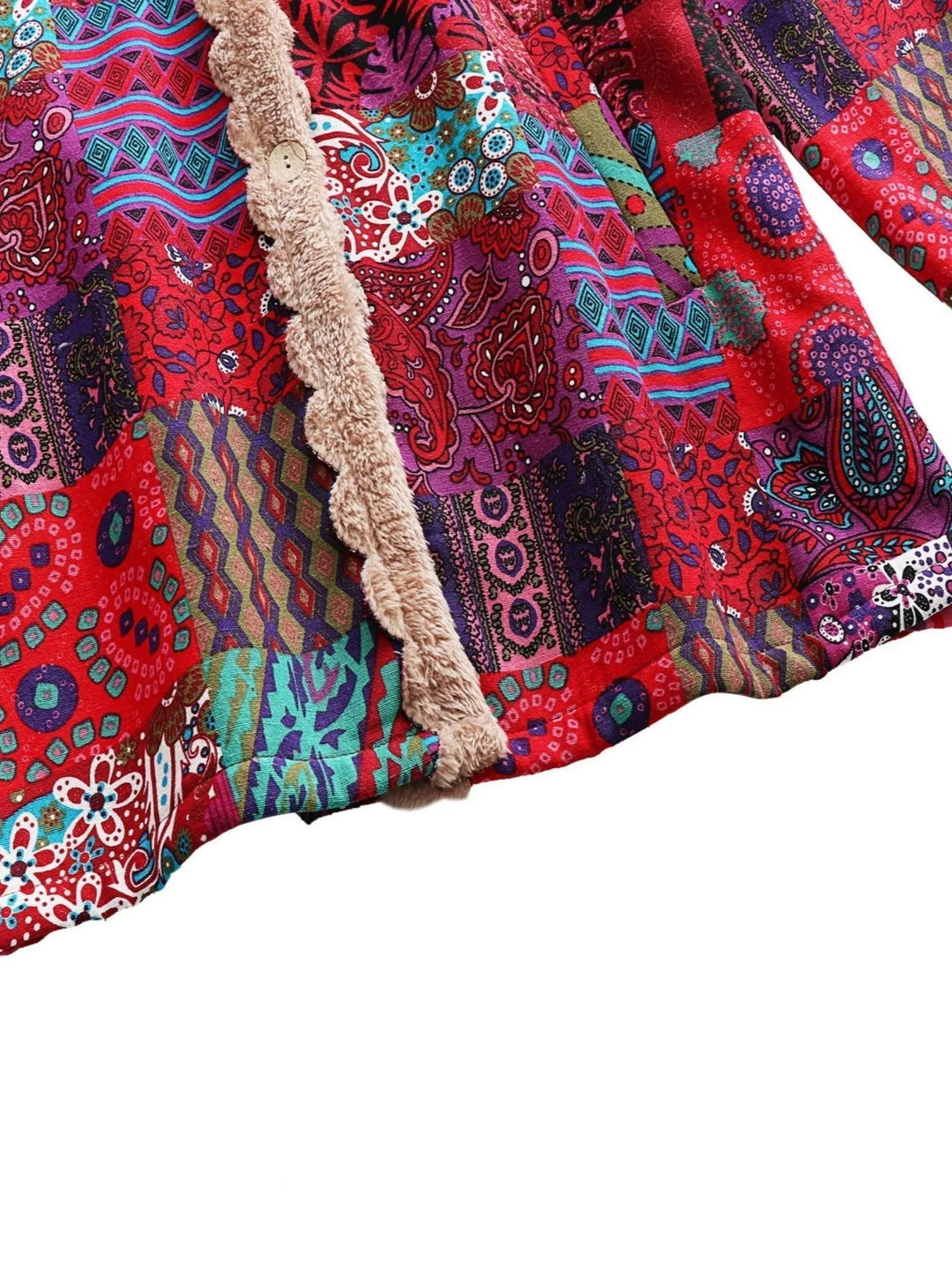 Women's Borg Button-Front Hood Parka – Patchwork Print