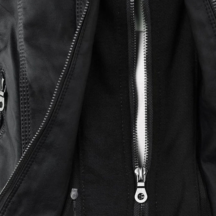 Women's Zip-Up Hood Leather Jacket – Zippered Pockets