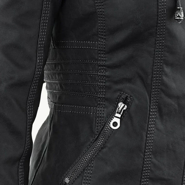 Women's Zip-Up Hood Leather Jacket – Zippered Pockets