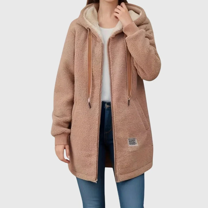 Women's Borg Zip-Up Hood Long Coat – Drawstring