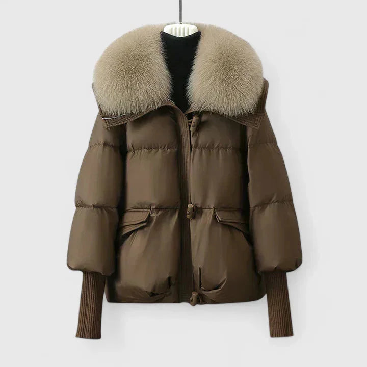 Women's Quilted Toggle Collared Puffer Jacket – Faux Fur