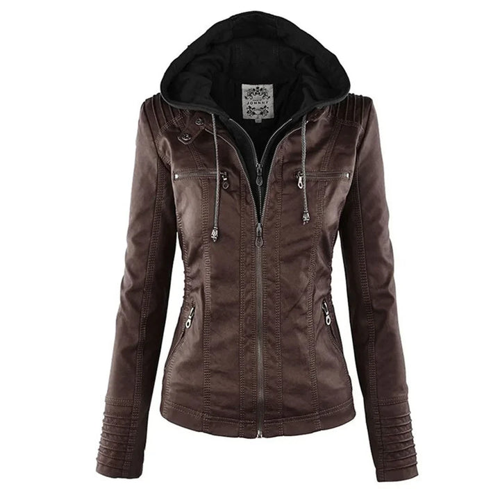 Women's Zip-Up Hood Leather Jacket – Zippered Pockets