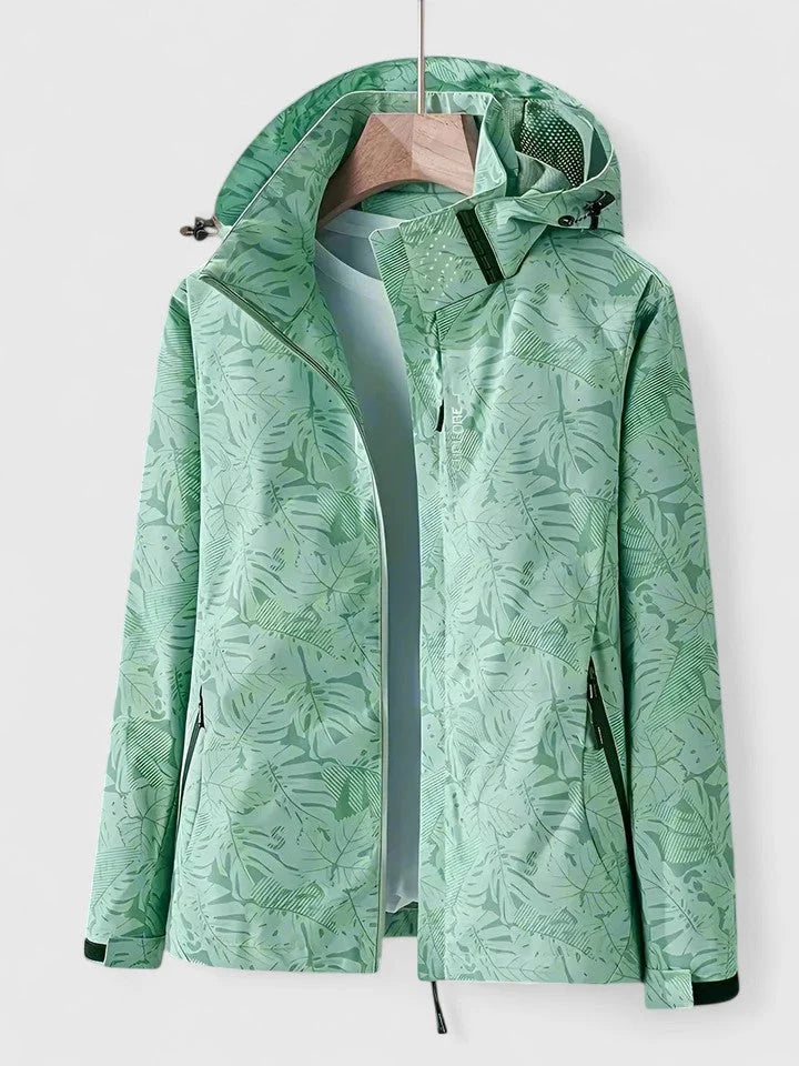 Women's Zip-Up Hood Jacket – Leaf Print