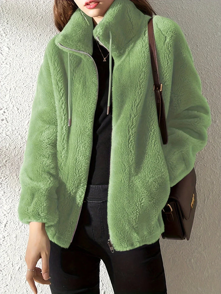 Women's Borg Zip-Up Stand Collar Jacket – Drawstring