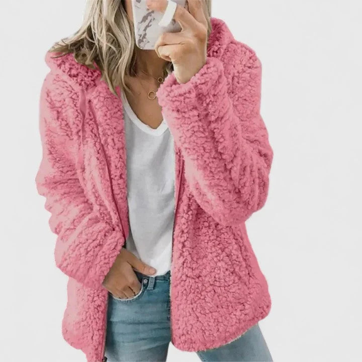 Women's Borg Zip-Up Hood Long Coat – Sherpa Fleece